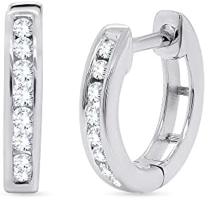 Mothers Day Gifts Channel Set Diamond Huggie Hoop Earrings for Women Girls - 1/4 Cttw Round Diamond Hoop Earrings for Hypoallergenic Sensitive Ears 14K Gold Over Solid 925 Sterling Silver ( 0.25 Carat, I-J Color, I2 Clarity)