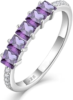 Square Stackable Rings Sterling Silver Eternity Ring for Women Princess-Cut Birthstone Stacking Band Size 5-10