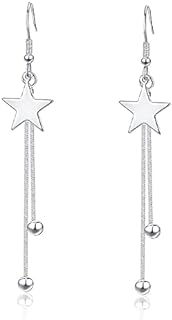 Sterling Silver Long Dangle Drop tassel star meteor earrings For Women