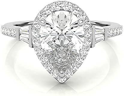 Antique Clasp Platinum Vintage Engagement Ring - 2.40 CT Pear-Shaped Moissanite Silver Eternity Band for Women, in Halo Setting - Perfect Promise or Anniversary Gift