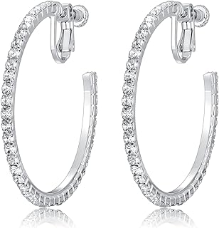LAXPICOL Fashion Sparkly Austrian Circle Hoop Earrings Clip On Earrings For Women Girls No Piercing Earrrings