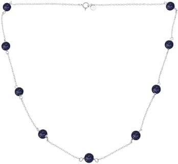 Bridal Tin CupWhite Pink Black Freshwater Cultured 7MM Pearl Genuine Multi Color Gemstones Pearls Necklace Chain Station For Women Yellow Gold Plated .925 Sterling Silver 16 18 Inch