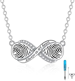 Sterling Silver Double Infinity Cremation Necklace for Women: Double urn Necklace for ashes Fingerprint cremation Jewelry Always in My Heart Cremation Pendant, Holds Two Ashes, keepsake