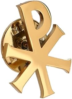 Enamel-treated Alloy Catholic Brooch with Pin Clasp, Embellished with Intricate Chi-Rho Symbol for Men of All Ages