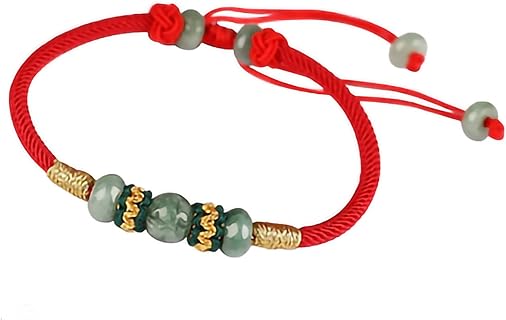 Unisex Adjustable Jade Bead Bracelet with Braided Rope Chain - Hand-woven for Friendship, Protection and Good Health