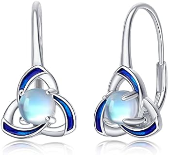 Celtic Earrings 925 Sterling Silver Moonstone Dangle Drop Hoop Earrings Trinity Knot Leverback Earrings Irish Jewelry Christmas Gifts for Women Girls Hypoallergenic