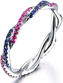 Red Ruby Blue Sapphire 14k White Gold Stackable Stacking Matching Engagement Ring Wedding Bridal Band Art