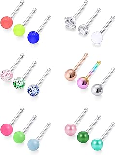 Cisyozi 18G Glow in the Drak Nose Stud Surgical Steel Pearl Nose Ring Straight Big Plastic Balls Nose Pin Bone Body Piercing Jewelry for Women Men 3mm Balls