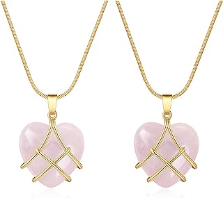 Copper Rose Quartz Heart Pendant Necklace with 眼镜蛇 Chain for Women and Girls - IDesign Best Friend Diamond Castle Design