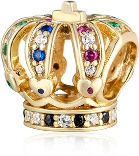 Golden Crown Rhinestone Charm with Sterling Silver & Round Clasp - Fits European Bracelets