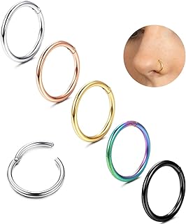 MILACOLATO 5Pcs G23 Titanium Nose Rings Hoops 16G/18G/20G Septum Hinged Nose Rings Clicker Rings for Lip Cartilage Daith Helix Rook Tragus Ear Lobe Earrings Conch Piercing Jewelry Hypoallergenic Nose Rings for for Women Men 6mm/8mm/10mm/12mm