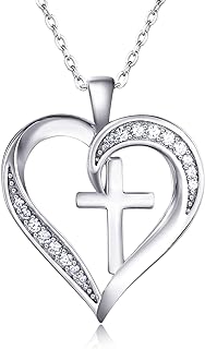 Women's 925 Sterling Silver Cable Chain Cross Necklace with Heart Design and Spring Ring Clasp - Black Choker Cross Necklace