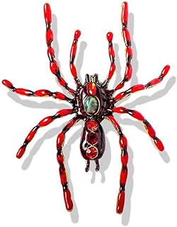 Pin Clasp Cubic Zirconia Spider Brooch For Unisex, Red & Black Enameled, Large Insect Animal Design, Accessories for Hat, Bag, Suit, Dress - Unique Gift for Men & Women