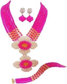 Toggle Clasp Nigerian Beads Necklace Set Alloy Chain with Glass Gems for Women in Unique African Design