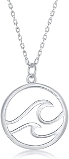 Beaux Bijoux 925 Sterling Silver High Polish Waves and Bird/Waves/Double Waves Design Round 18’’ Pendant Necklace Jewelry for Ocean Lovers, Women, or Teens Made in Italy