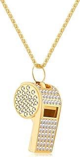 Stainless Steel Emergency Whistle Pendant Necklace with Snake Chain and Amazonite Gems for Fashion-Conscious Individuals - Gold Finish