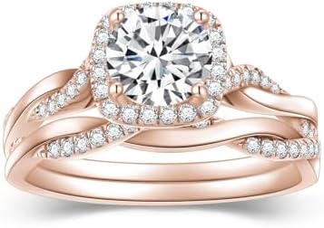 Twisted Design Rose Gold Moissanite Engagement Ring Set for Women, Available in 925 Sterling Silver and 10k, 14k, 18k Gold Options