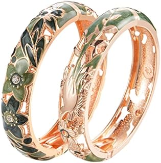 UJOY Handcraft Cloisonne Jewelry Bracelet Colorful Enamel Butterfly Flower Bird Hollowed Spring Hinged Cuff Bangles Women Gifts Pack in Box 88A11