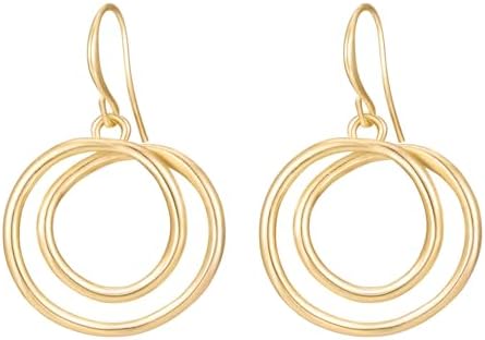 Gold Earrings 14k Gold Plated Dangle Drop Earrings Big Waterdrop Chain Link Lightweight Hoops Geometric Circle Dangle Earrings for Women Trendy Jewelry