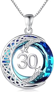 JUSTKIDSTOY Birthday Gifts for Women Girls 925 Sterling Silver Celtic Moon Star Necklace with Blue Crystal Pendant Jewelry for Sister Friends