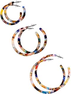 Jovitec 3 Pairs Tortoise Shell Hoop Earrings Acrylic Resin Earrings Mottled Earrings Jewelry for Women Favors (Style 5)