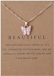 Butterfly Necklace Bohemian Retro Chain Friendship Necklace for Women Girl Teen Good Luck Pendant Chain Necklace with Message Card Gift Card