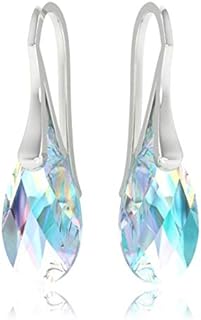 Dazzling Blue Aurora Borealis Crystal Drop Earrings with French Wire, Crafted from 925 Sterling Silver for Women and Teens