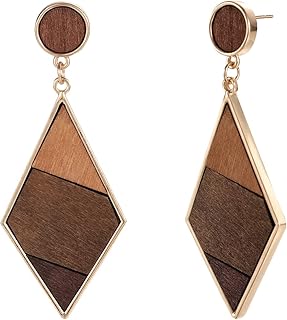 Emibele 1 Paire de Boucles d'Oreilles Pendantes en Bois et Argent, Design Géométrique et Chic avec Bordure Dorée, pour Femmes et Filles, Parfaites pour Fêtes et Occasions Spéciales