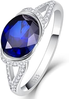 2.5 Carat Blue Sapphire Engagement Ring with Cubic Zirconia Paved Band for Women, Sterling Silver, Emerald Cut Design