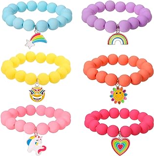 Kid Girl's Unicorn & Rainbow Bead Chain Bracelet with Lobster Claw Clasp - Nickel & Rubber Charm Friendship Bracelet Set