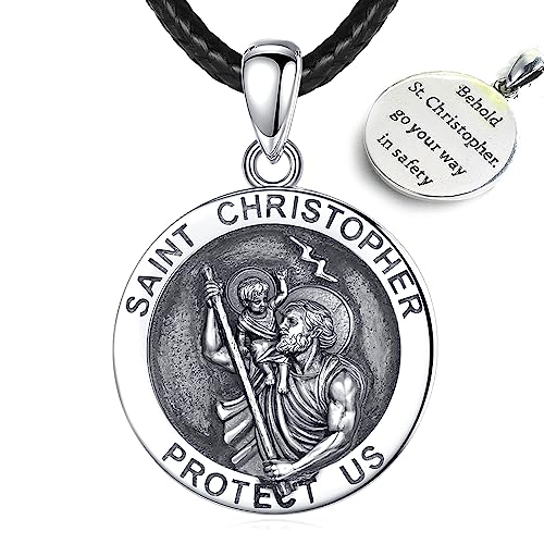 EUDORA 925 Sterling Silver St Michael/St Christopher/St Benedict/Virgin Mary/San Judas Tadeo/Good Shepherd Cross/Archangel Necklace Medal Pendant Protection Religious Amulet Jewelry For Men Women