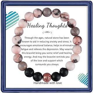 Healing Bracelets for Women, Anti Anxiety Yoga Beads Stress Relief Healing Thoughts Bracelets Relaxation Gift Aromatherapy Essential Oil Diffuser Lava Bracelet Gifts for Women Girls