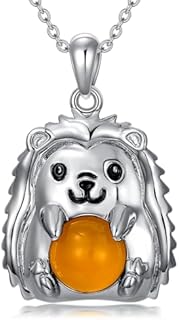 Lobster Clasp Amber Crystal Sterling Silver Hedgehog Necklace for Women - Perfect Birthday, Anniversary, Wedding Gifts for Mother, Wife, Grandma