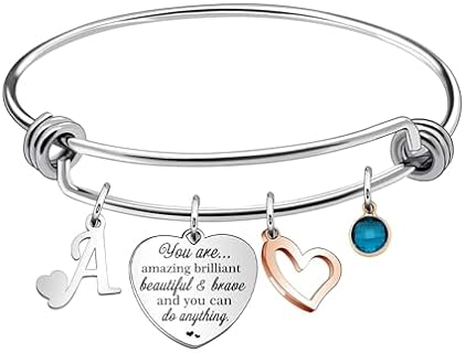 Inspiration Initial Charm Bangle For Women Teen Girls 26 Letters Alphabet Charms Bracelet Pendant Bangle Bracelet Jewelry Birthday Christmas Encouragement Gifts You Are Amazing Brilliant Beautiful & Brave