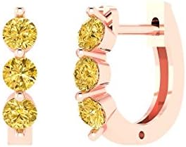 0.48ct Brilliant Round Cut Hoop Natural Citrine Solid 18k Rose Gold Earrings Lever Back