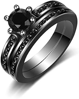 Black Zircon Solitaire Channel Set Wedding Band Eternity Engagement Ring 2PCS Women's Bridal Rings Sets Y1077