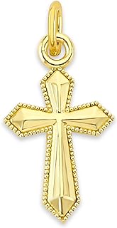 Solid 10k Gold Cross Microcharm, Mini Tiny Charm Religious Jewelry with Clasp
