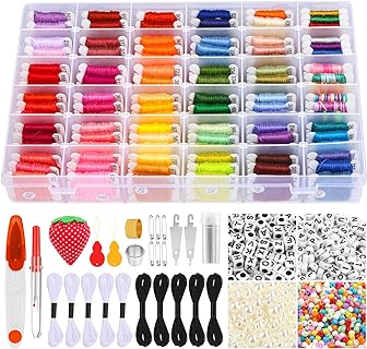 PAXCOO 985Pcs String Bracelet Making Kit, Friendship Bracelet String Kit with 110 Skeins Embroidery Floss Cross Stitch Thread, 830 Beads for Friendship Bracelet Making, 45Pcs Embroidery Tools