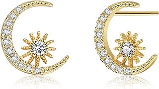 Papasgix Chic Gold Cubic Zirconia Stud Earrings for Women with Classic Push Back, Dainty North Star, Cross and Claw Design
