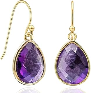 Amethyst Earrings, Teardrop Crystal Purple Earrings for Women, Dainty Natural Stone Dangle Drop Earrings for Aesthetic Jewelry, Healing Amethyst Crystal Earrings for February Birthstone Jewelry Gift