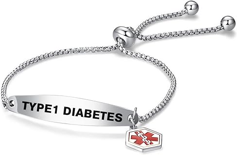 Red Medical Alert ID Bracelet for Women Men Emergency First Aid Engraved Adjustable Stainless Steel Chain Bracelets