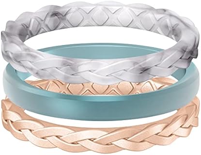 Thin Silicone Wedding Rings with Clasp - Egnaro Stackable Braided Women's Rings - Breathable Inner Arc Design - Rubber and Metal - Perfect Alternative Wedding Bands for Active Women