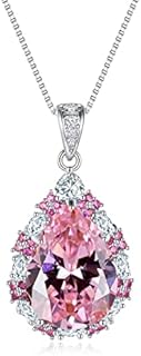 Sterling Silver Pink Cubic Zirconia Crystal Necklace with Cable Chain Design for Women - Elegant Jewelry Gift for Wife or Mom