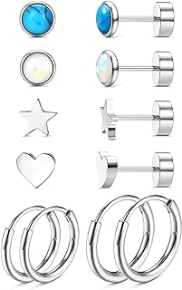 ORAZIO Titanium Earrings for Sensitive Ears Titanium Stud Earrings and Hoop Earrings CZ Heart Opal G23 Pure Titanium Hypoallergenic Cartilage Earrings for Women Flat Back Earrings