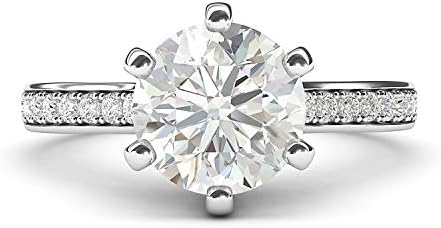 THELANDA 14k White Gold 2 Carats Classic 6-Prong Simulated Diamond or Moissanite Engagement Ring Side Stones Promise Bridal Ring