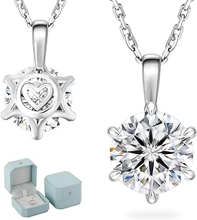 KRKC Moissanite Pendant Solitaire Necklace for Women, 0.5CT/1CT/2CT/3CT/4CT Lab Created Diamond Pendant, 6-Prong, VVS1 Clarity D Color, Adjustable S925 Sterling Silver Chain, 14K White Gold Plated, Anniversary Romantic Gift for Her, Birthday Gifts for Wife Girlfriend Mom Daughter, Mother's Day Valentines Christmas Gift