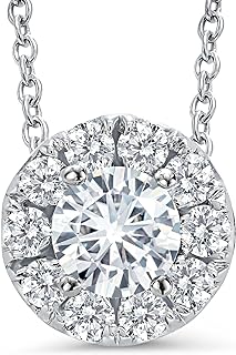 Gem Stone King 14K White Gold Round White Diamond Halo Pendant Necklace IGI Certified For Women (0.50 Cttw, Pendant: 8MM, with 16 Inch Chain