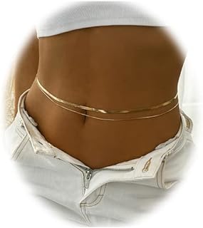 2-Piece 18K Gold Plated Waist Chain Set by FIASASO | Adjustable Stainless Steel Bikini Body Chains with Rhinestone Beads | Secure Lobster Clasp | Ideal Summer Beach Accessory