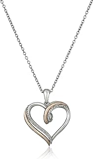 14K Rose-Gold-Plated Diamond Heart Pendant Necklace by Jewelili with Lobster Clasp and 18" Rolo Chain for Women - Elegant Design