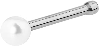 Premium 20g Stainless Steel-based Forbidden Body Jewelry with Pearly Ball Design - Straight Pearl Nose Stud Uniquely Crafted for Comfort and Durability